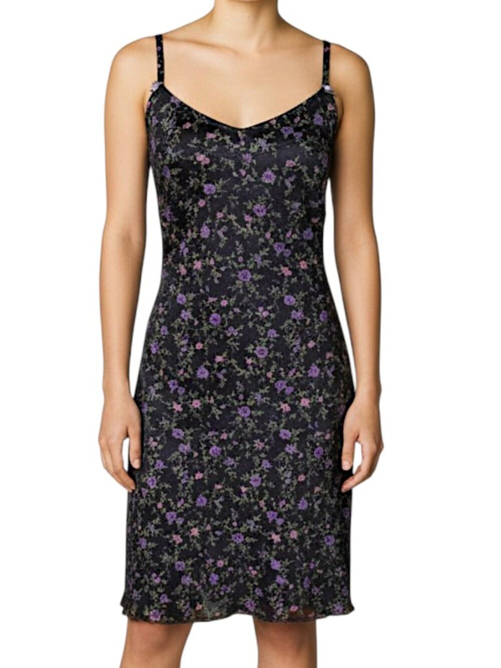 La Belle Vintage Black and Purple Floral Slip Dress Women's Size L
